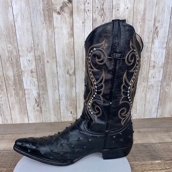 El Mexicano Women’s Cowboy Boots Black Ostrich Embroidered Leather Size 7.5 B - Picture 10 of 13